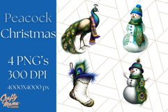 Peacock Christmas Clipart in Jewel Tones, Christmas Png Product Image 1
