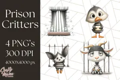 Cute Animals in Jail Clipart PNG, Funny Prisoner Critters Product Image 1