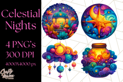 Whimsical Celestial Moon and Stars Clipart Constellation Png Product Image 1