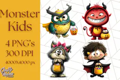 Monster Kids Clipart PNG, Cute Halloween Costume Art Product Image 1