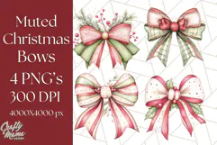 Muted Cozy Christmas Bows PNG Clipart, Winter Holiday Png Product Image 1