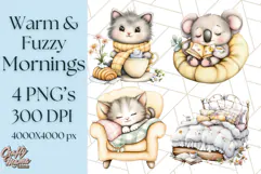 Warm & Fuzzy Mornings PNG Clipart, Cozy Animal Art Download Product Image 1