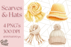 Watercolor Winter Hats and Scarves Clipart PNG Product Image 1