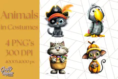 Halloween Animals in Costumes Clipart PNG, Cute Pets Art Product Image 1