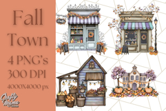 Fall Town Building Clipart PNG, Autumn Home Decor Scenes Product Image 1