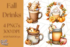Fall Drink Clipart PNG, Cozy Autumn Cocoa and Latte Art Product Image 1