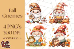 Fall Gnome PNG Clipart, Cute Autumn Gnomes with Pumpkins Product Image 1