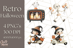 Retro Halloween Clipart Vintage PNG Graphics, 50s Holiday Product Image 1