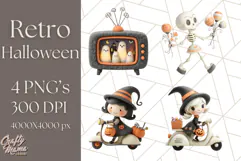 Retro Halloween Clipart Vintage PNG Graphics, 50s Holiday Product Image 1