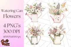 Watering Can Flowers PNG, Rustic Floral Watercolor Clipart Product Image 1