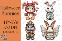 Halloween Bunny Clipart, Cute Bunnies in Costumes PNG Product Image 1