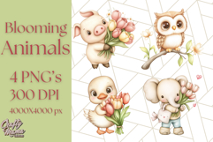 Cute Animals with Tulips PNG, Spring Flower Clipart Download Product Image 1