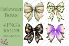 Muted Halloween Bow Clipart, Fall Ribbon PNG Autumn Hair Bow Product Image 1