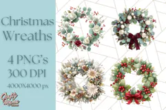 Christmas Wreath Clipart, Holiday Greenery PNG Illustrations Product Image 1