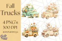 Vintage Truck Pumpkin and Fall Flowers PNG Clipart, Autumn Product Image 1