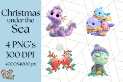 3D Under the Sea Christmas Clipart, Ocean Christmas PNG Product Image 1