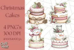 Christmas Cake Clipart PNG, Cottagecore Holiday Desserts Product Image 1