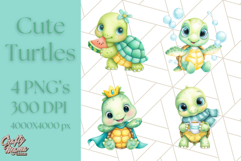Cute Baby Turtle Clipart, Cute Animals Png Product Image 1