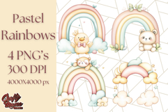 Pastel Plushie Rainbow Clipart PNG, Nursery Baby Animals Png Product Image 1