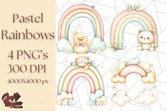 Pastel Plushie Rainbow Clipart PNG, Nursery Baby Animals Png Product Image 1