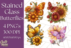 Stained Glass Butterfly and Sunflower PNG Clipart Product Image 1