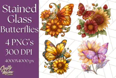 Stained Glass Butterfly and Sunflower PNG Clipart Product Image 1