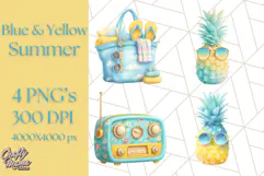 Sky Blue and Sunshine Yellow Summer Clipart PNG, Tropical Product Image 1