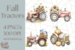Fall Tractor Clipart PNG, Vintage Tractors With Pumpkins Product Image 1