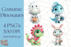 Dinosaur Costume Clipart, Cute Dinos in Halloween Outfits Product Image 1