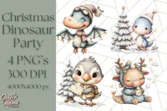 Christmas Dinosaur Party Png, Dino Clipart PNG Product Image 1