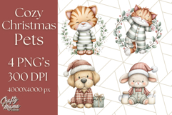 Christmas Pets in Pajamas Clipart PNG, Christmas Png Clipart Product Image 1