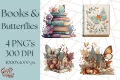Cottagecore Butterfly and Book PNG Clipart Reading Elements Product Image 1