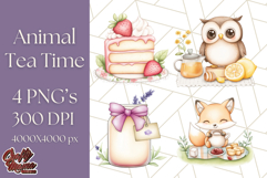 Tea Time Animal Clipart PNG Woodland Forest, Cottagecore Png Product Image 1