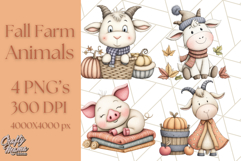 Fall Farm Animal Clipart, Autumn Barnyard PNG Illustrations Product Image 1