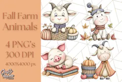 Fall Farm Animal Clipart, Autumn Barnyard PNG Illustrations Product Image 1