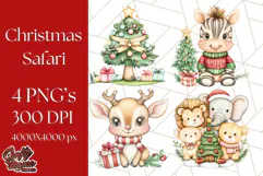 Muted Cute Safari Christmas Animal PNG Clipart, Holiday Png Product Image 1