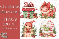 Christmas Dinosaur PNG Clipart, Cute Dino Holiday Art Png Product Image 1