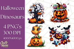 Bright Halloween Dinosaur PNG Clipart with Holiday Elements Product Image 1
