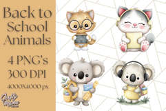 Cute Back to School Animals PNG Clipart with Books &amp; Bags Product Image 1