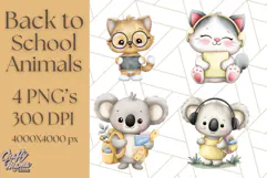 Cute Back to School Animals PNG Clipart with Books & Bags Product Image 1