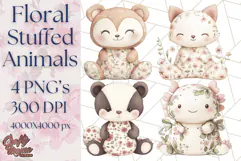 Pink Floral Stuffed Animal Clipart PNG, Cute Stuffed Animals Product Image 1