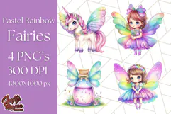 Pastel Fairy Clip Art PNG With Glitter, Rainbow Fairy Png Product Image 1