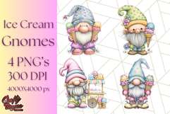 Ice Cream Gnome Clipart PNG Summer Dessert Art, Summer Gnome Product Image 1