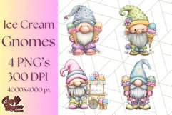 Ice Cream Gnome Clipart PNG Summer Dessert Art, Summer Gnome Product Image 1