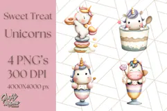 Cute Dessert Unicorn PNG Clipart with Cupcakes & Candies Product Image 1
