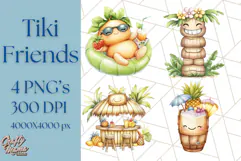 Tropical Tiki Friends PNG Clipart, Cute Summer Art Product Image 1