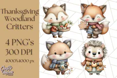 Thanksgiving Woodland Animals Clipart PNG Product Image 1