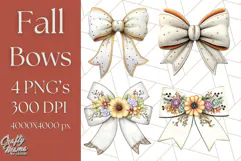 Fall Bow Clipart, Autumn Hair Bows PNG, Fall Ribbon Png Product Image 1