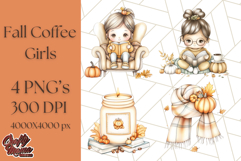 Pumpkin Spice Chibi Girls, Fall Accessories PNG, Cozy Autumn Product Image 1