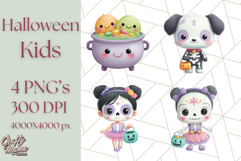 Kawaii Halloween Clipart Cute Kids and Candy Elements Png Product Image 1